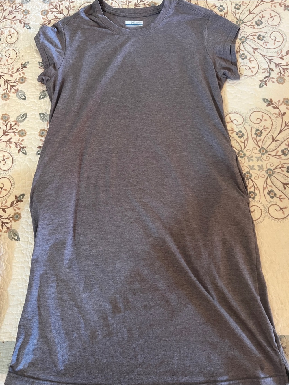 Everyday Short Sleeve T-Shirt Dress in Slate Heather with pockets